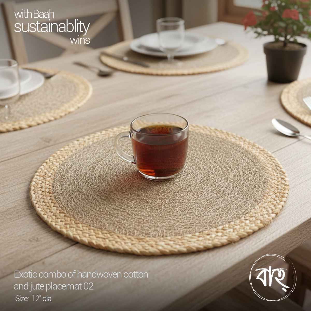 Exotic combo of handwoven cotton and jute placemat 02 (Single)
